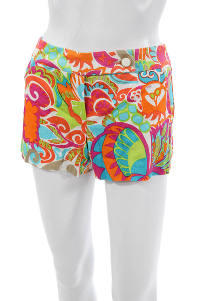 Trina Turk Womens Paisley Cotton Button Front Shorts Multicolor Size 00