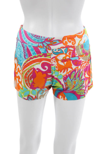 Trina Turk Womens Paisley Cotton Button Front Shorts Multicolor Size 00