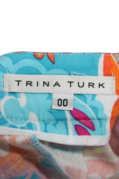 Trina Turk Womens Paisley Cotton Button Front Shorts Multicolor Size 00