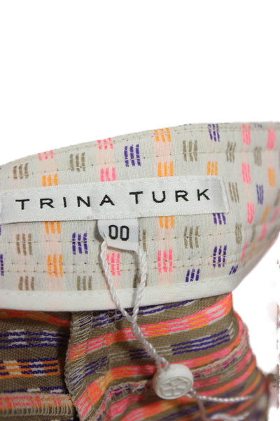 Trina Turk Womens Multicolor Geometric Cotton Buckle Shorts Size 00