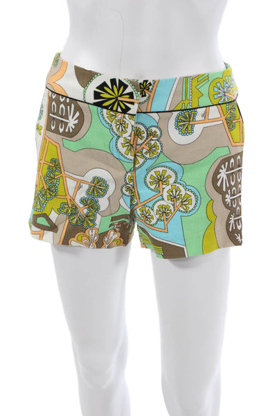 Trina Turk Womens Hot Pants Multicolor Geometric Cotton Button Size 0