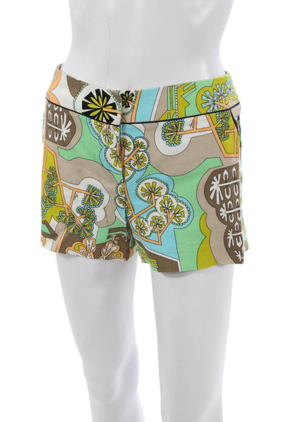 Trina Turk Womens Hot Pants Multicolor Geometric Cotton Button Size 0