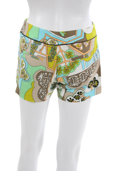 Trina Turk Womens Hot Pants Multicolor Geometric Cotton Button Size 0
