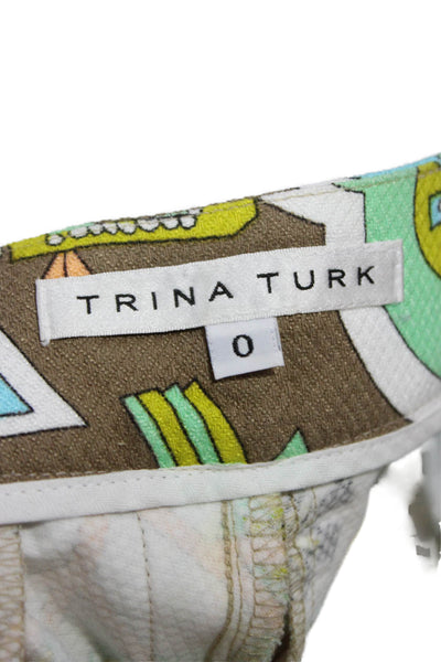 Trina Turk Womens Hot Pants Multicolor Geometric Cotton Button Size 0
