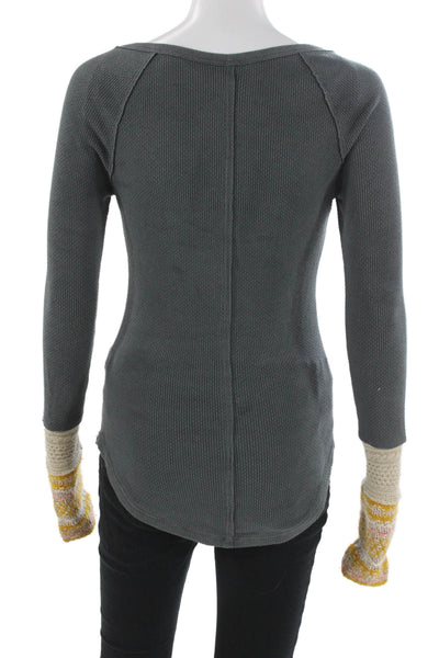 Free People Women Tunic Henley Long Sleeve Gray Cotton Button Size XS