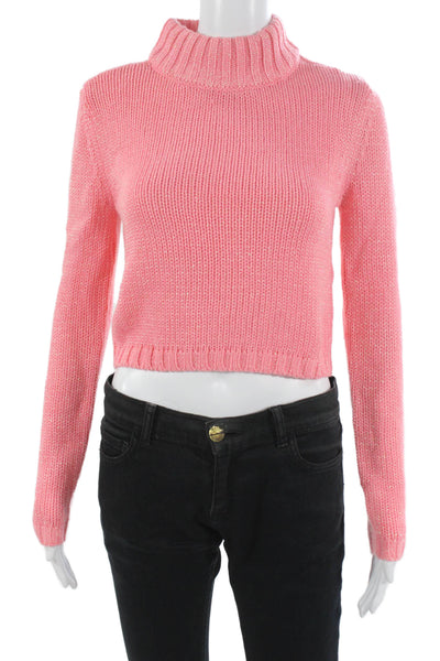Hours Women Pullover Sweater Pink Acrylic Mock Neck Long Sleeve Size 2XS