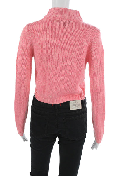 Hours Women Pullover Sweater Pink Acrylic Mock Neck Long Sleeve Size 2XS