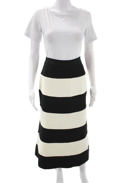 Pearl Womens Straight Pencil Striped Black Midi Skirt Zip Polyester Size 0