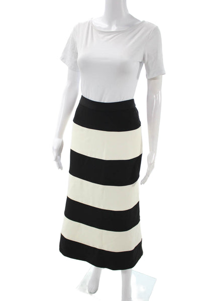 Pearl Womens Straight Pencil Striped Black Midi Skirt Zip Polyester Size 0