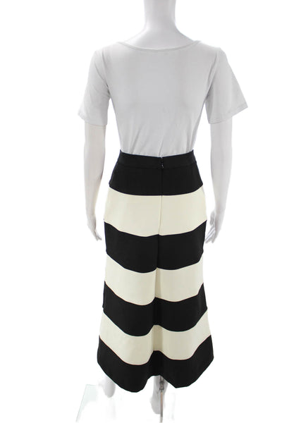 Pearl Womens Straight Pencil Striped Black Midi Skirt Zip Polyester Size 0