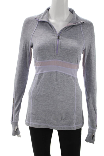 Lululemon Women Pullover Casual Gray Zip Nylon Collared Long Sleeve Size 4