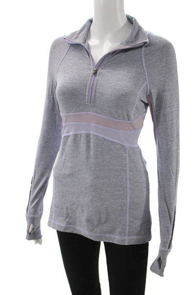 Lululemon Women Pullover Casual Gray Zip Nylon Collared Long Sleeve Size 4