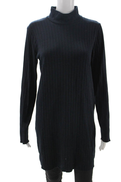 Zara Womens Sweater Dress Black Striped Turtleneck Cotton Blend Pullover Size L