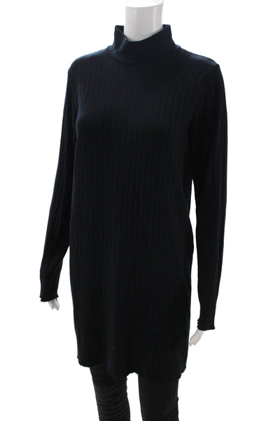Zara Womens Sweater Dress Black Striped Turtleneck Cotton Blend Pullover Size L