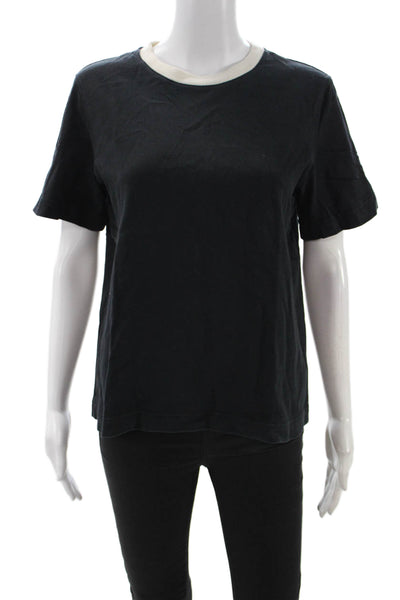 Massimo Dutti Womens Basic Black Cotton Crew Neck Short Sleeve T-Shirt Size M