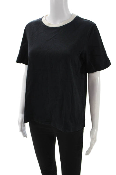 Massimo Dutti Womens Basic Black Cotton Crew Neck Short Sleeve T-Shirt Size M