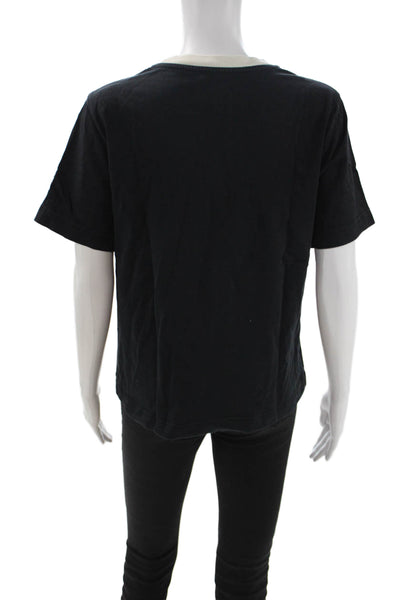 Massimo Dutti Womens Basic Black Cotton Crew Neck Short Sleeve T-Shirt Size M