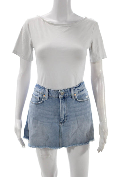 Paige Women Straight Pencil Skirt Blue Cotton Button Short Size 30
