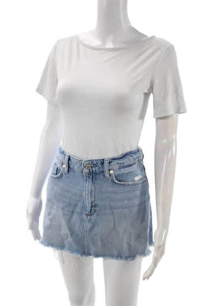 Paige Women Straight Pencil Skirt Blue Cotton Button Short Size 30
