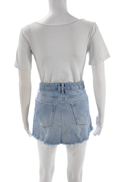 Paige Women Straight Pencil Skirt Blue Cotton Button Short Size 30