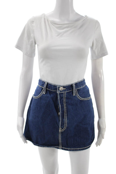 Re/Done Womens A-Line Short Cotton Skirt Blue Size 30