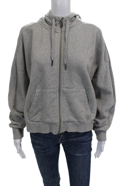 Sweaty Betty Women Full Zip Hoodie Gray Cotton Blend Long Sleeve Size M