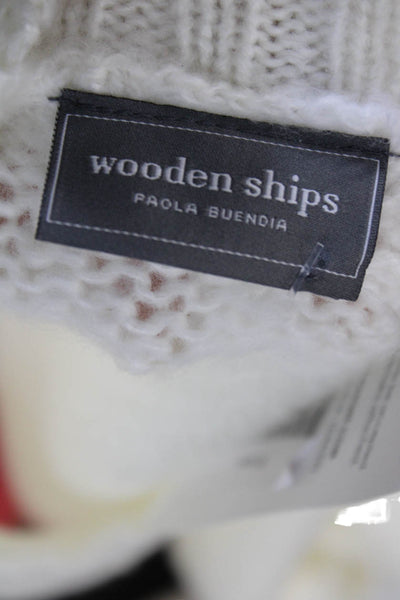 Wooden Ships Womens White Wool Blend Pullover Sweater Crew Neck Size S