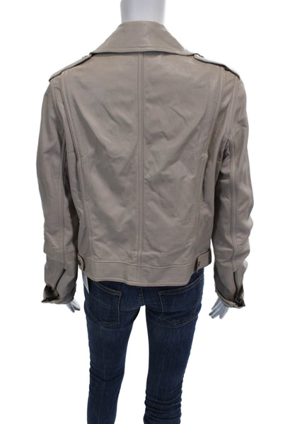 Vince Womens Biker Leather Jacket Beige Zip Long Sleeve Fall Size L