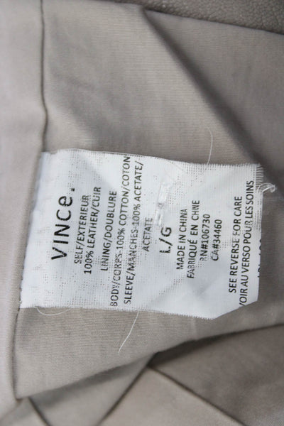 Vince Womens Biker Leather Jacket Beige Zip Long Sleeve Fall Size L