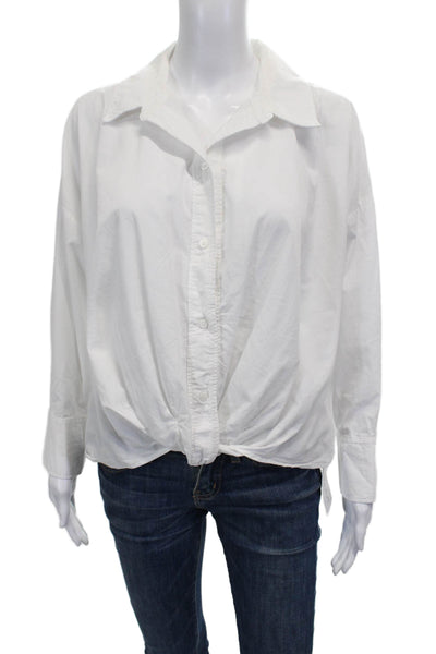 Stateside Women Basic Button-Up White Cotton Collared Long Sleeve Size M