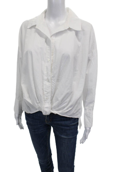 Stateside Women Basic Button-Up White Cotton Collared Long Sleeve Size M