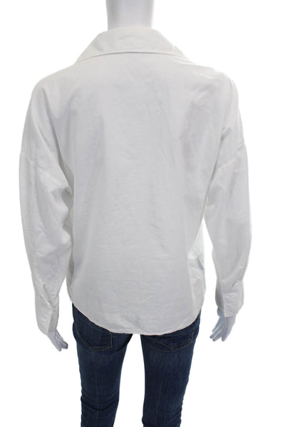 Stateside Women Basic Button-Up White Cotton Collared Long Sleeve Size M