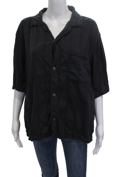 Zara Mens Collared Short Sleeve Cotton Blouse Button-Up Black Size L