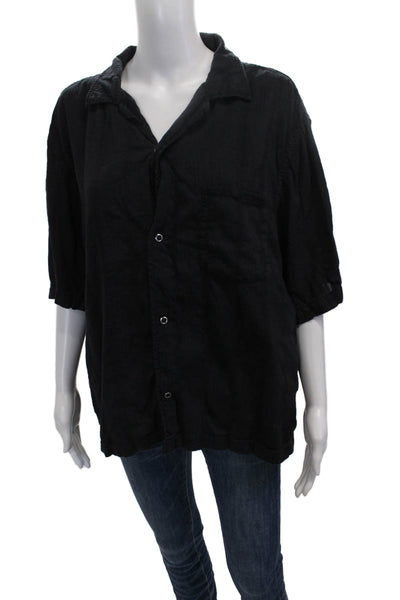 Zara Mens Collared Short Sleeve Cotton Blouse Button-Up Black Size L