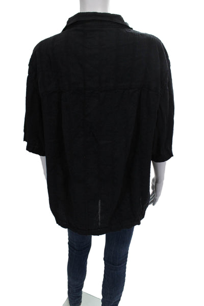 Zara Mens Collared Short Sleeve Cotton Blouse Button-Up Black Size L