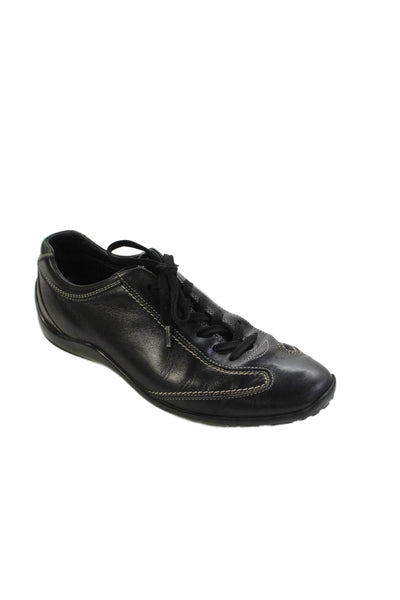 Tods Womens Leather Contrast Stitch Sneakers Black Size 7.5