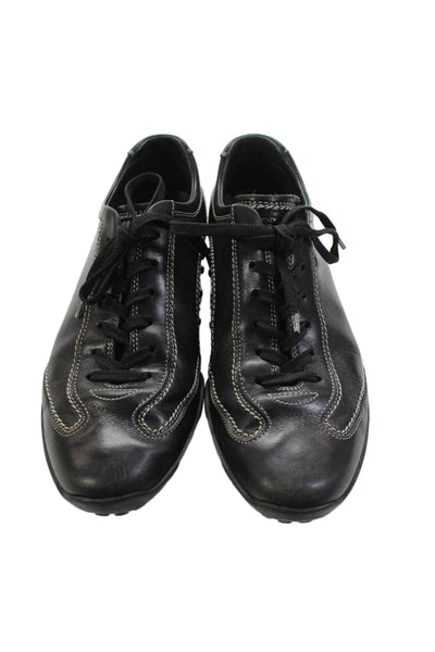 Tods Womens Leather Contrast Stitch Sneakers Black Size 7.5