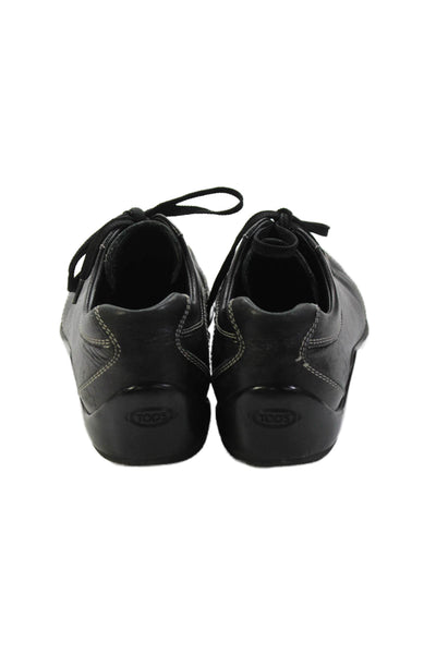 Tods Womens Leather Contrast Stitch Sneakers Black Size 7.5