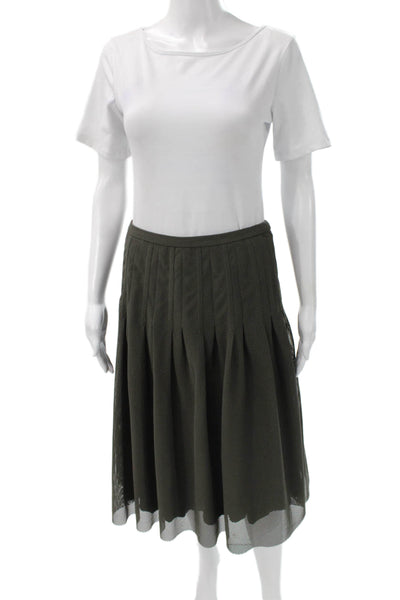 Akris Punto Women Pleated Skirt Green Polyester Knee Length Zip Size 4