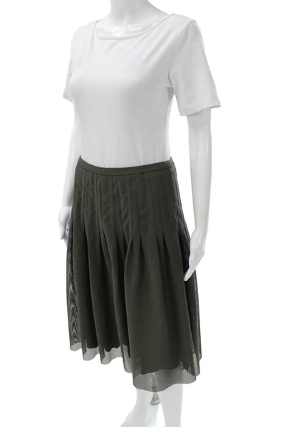 Akris Punto Women Pleated Skirt Green Polyester Knee Length Zip Size 4