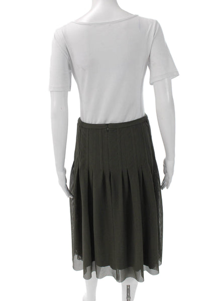 Akris Punto Women Pleated Skirt Green Polyester Knee Length Zip Size 4
