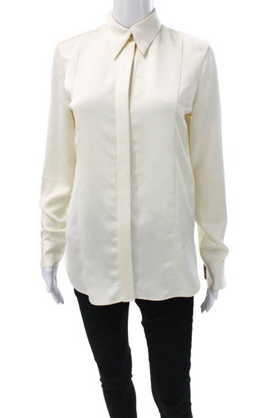 Paul Smith Women Ivory Polyester Collared Long Sleeve Basic Blouse Size 38