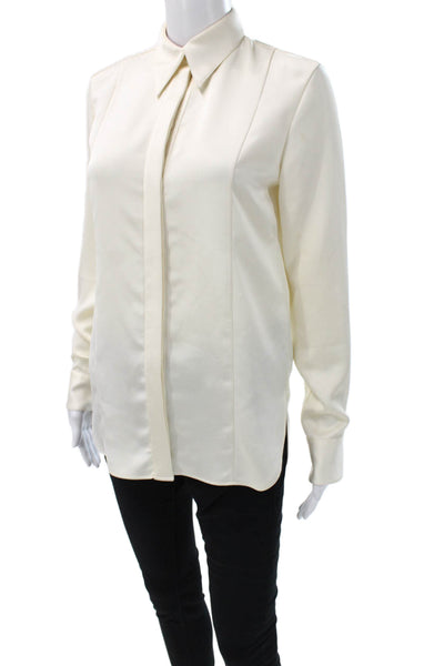 Paul Smith Women Ivory Polyester Collared Long Sleeve Basic Blouse Size 38
