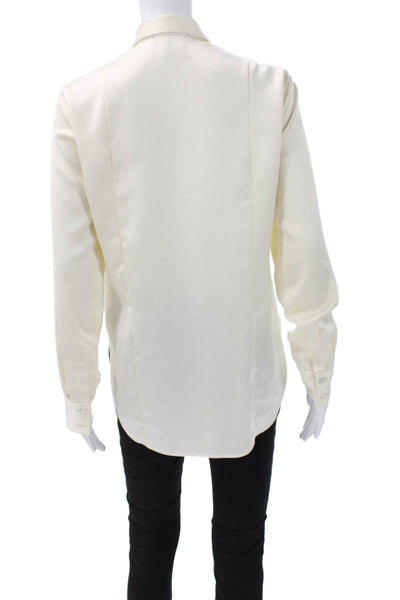 Paul Smith Women Ivory Polyester Collared Long Sleeve Basic Blouse Size 38