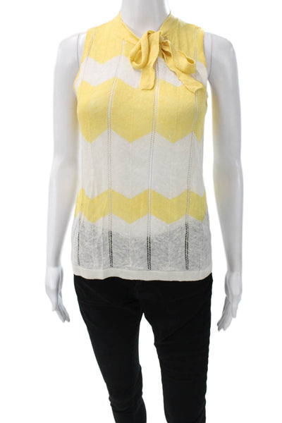 Penny Black Women Yellow Linen Sleeveless High Neck Geometric Tank Size S