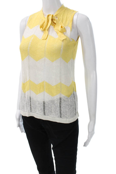 Penny Black Women Yellow Linen Sleeveless High Neck Geometric Tank Size S
