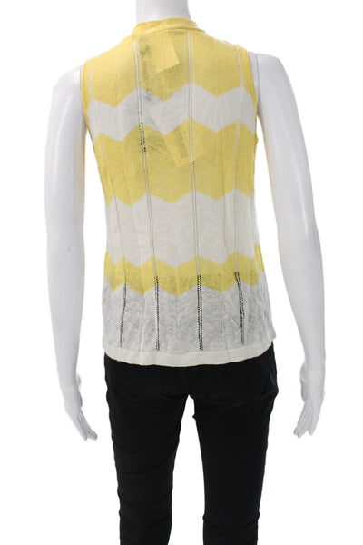 Penny Black Women Yellow Linen Sleeveless High Neck Geometric Tank Size S