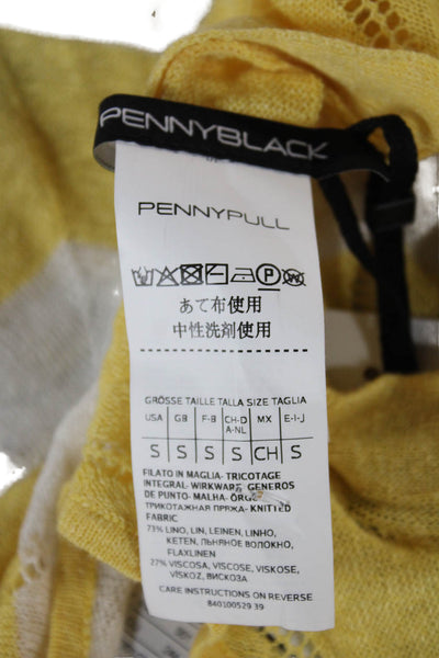 Penny Black Women Yellow Linen Sleeveless High Neck Geometric Tank Size S