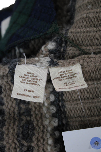 We The Free Women Military Jacket Green Cotton Fair Isle Zip Collar Size XS
