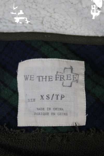We The Free Women Military Jacket Green Cotton Fair Isle Zip Collar Size XS